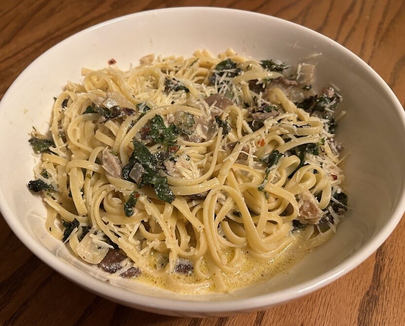 Pasta with Mushrooms and Kalettes