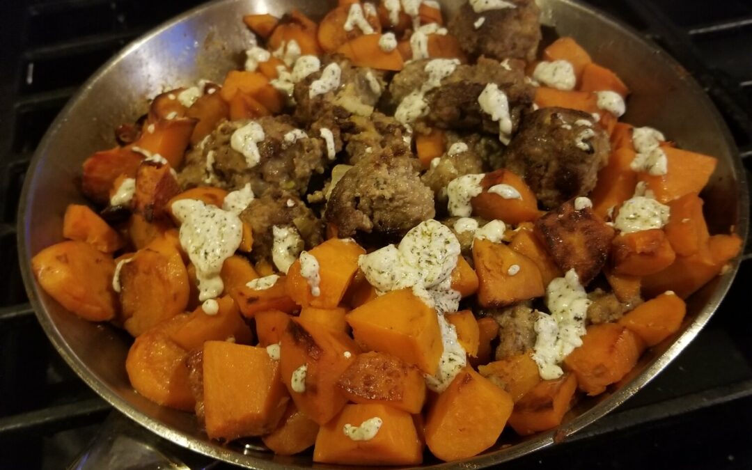 One-Pan Smoky Beef Meatballs with Sweet Potatoes