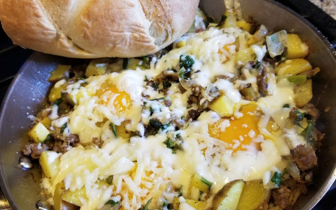 Maple Sausage, Spinach, Egg & Baby Potato Breakfast Skillet