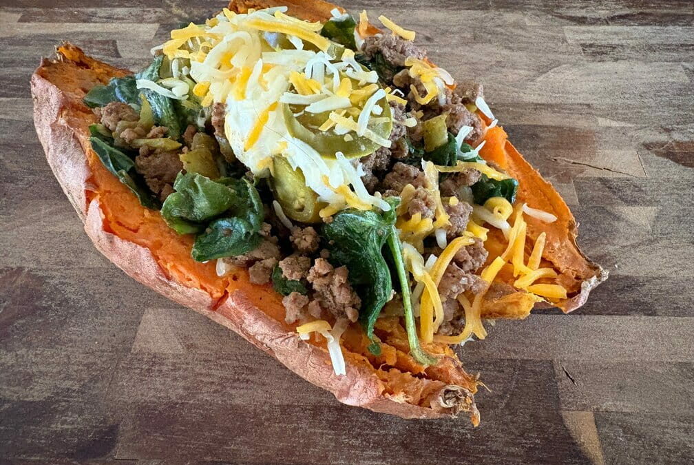 Loaded Taco and Spinach Sweet Potatoes